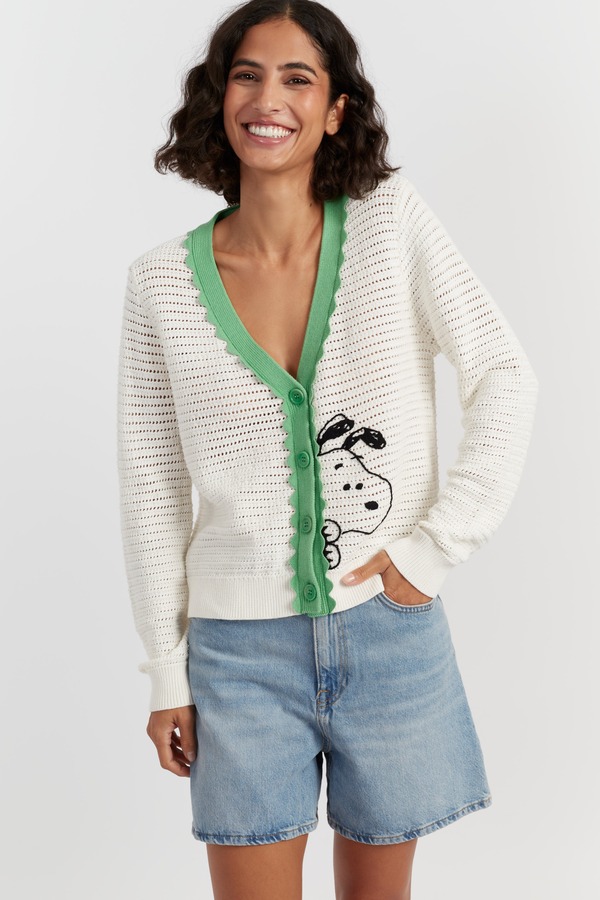 チンティアンドパーカー レディース アウター パーカー・スウェット コットン カーディガン Chinti & Parker Cotton Snoopy Crochet Peekabo Cardigan Cream クリーム｜ReVida 店