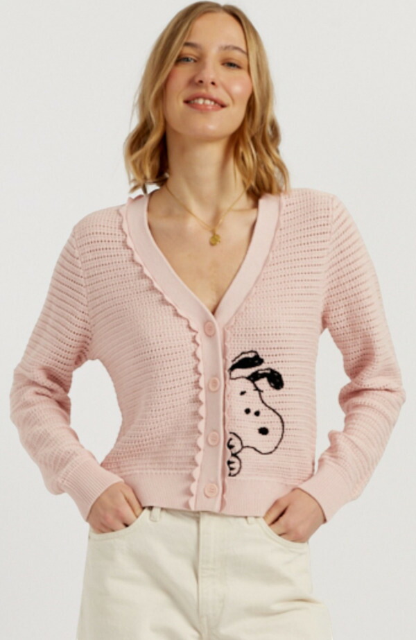 チンティアンドパーカー レディース アウター パーカー・スウェット コットン カーディガン Chinti & Parker Cotton Snoopy Crochet Peekabo Cardigan Light Pink ピンク|ReVida 店