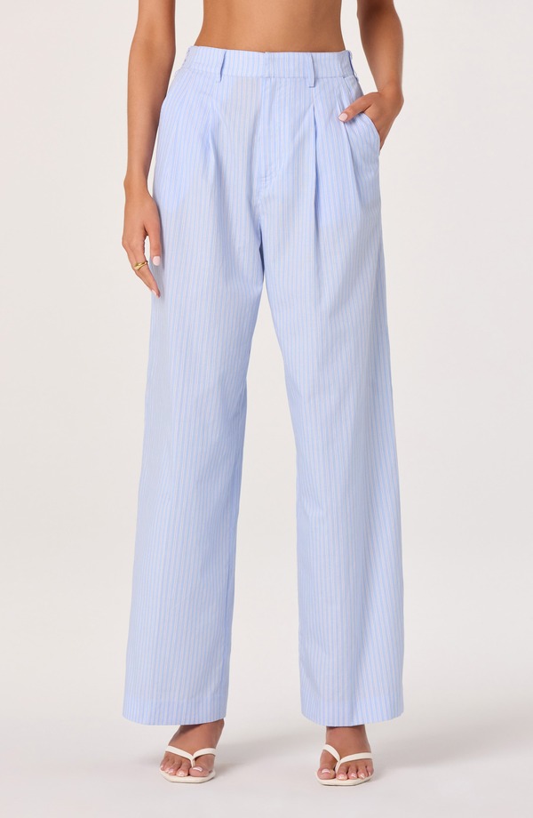 アストール レディース ボトムス レギンス ズボン下 綿織物 ASTR the Label Neha Stripe Cotton Pants Blue Pinstripe 青碧