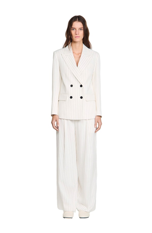 サンドロ レディース アウター ジャケット・ブルゾン SANDRO Striped suit jacket Ecru / Black エクリュ｜ReVida 店