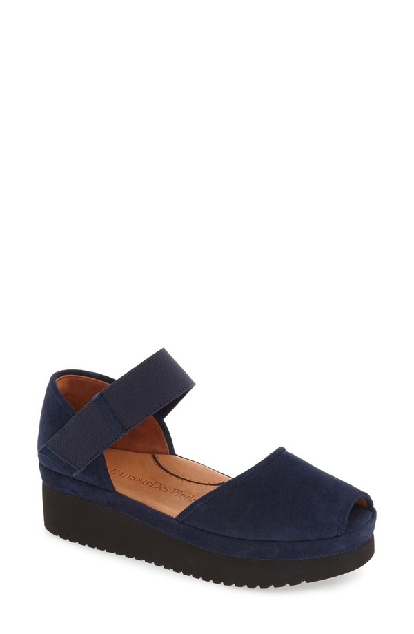 ラモールドピード レディース シューズ 踵 プラットホーム サンダル L\u0027Amour des Pieds Amadour Platform Sandal Navy/ Black Suede Leather 黒いこと