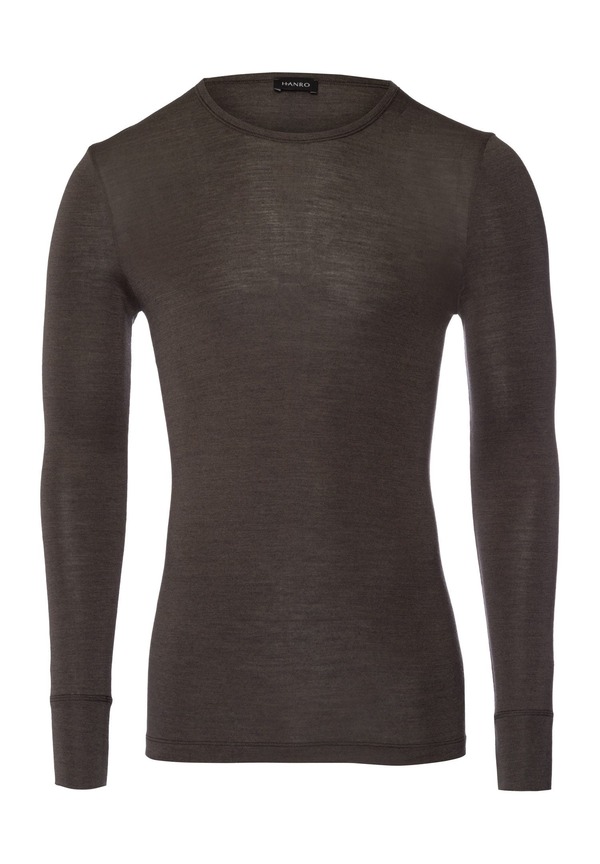 ハンロ メンズ トップス Tシャツ ウール シルク Hanro Woolen Silk Wool And Silk Fitted Top Earthy Ink｜ReVida 店
