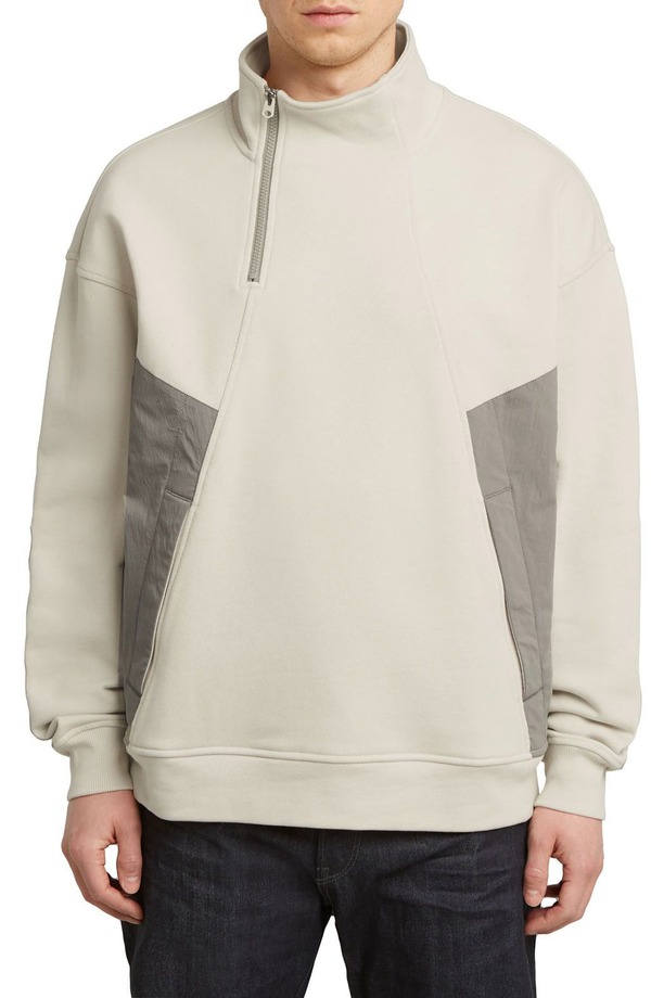 ジースター メンズ アウター パーカー・スウェット アシンメトリー シャツ コットン カラーブロック G-STAR Asymmetricolorblock Organicotton Half-Zip Sweatshirt Whitebait｜ReVida 店