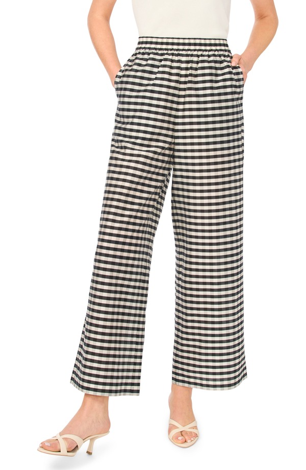 テッドベーカー レディース ボトムス レギンス ワイドレッグ プリント パンツ Ted Baker Delia Check Print Wide Leg Pants Rich Black ブラック|ReVida 店