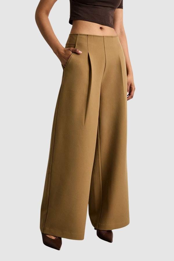 御召しもの住み家 レディース ボトムス レギンス ワイドレッグ ズボン下 Warehouse Premium Wide Leg Tailored Trousers Beige ベージュ