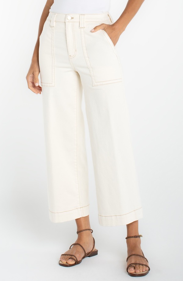 リバプール レディース ボトムス 心地よいズボン下 ワイドレッグ ご機嫌酉の方角 デニム Liverpool Stride Patch Pocket High Waist Crop Wide Leg Jeanseaside Dunes
