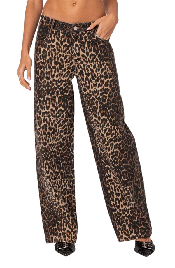 アディクテッド レディース ボトムス デニムパンツ ストレート プリント ジーンズ EDIKTED Print Straight Leg Jeans Leopard アニマル｜ReVida 店