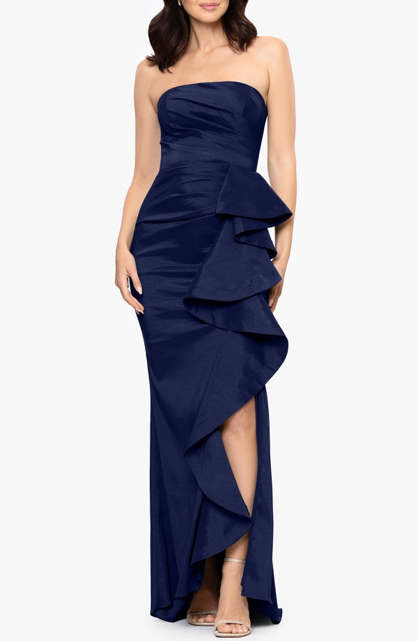 ベッツィアンドアダム レディース トップス 衣装 フラウンス ストラップレス Betsy \u0026 Adam Strapless Cascade Ruffle Gownavy 米国海軍