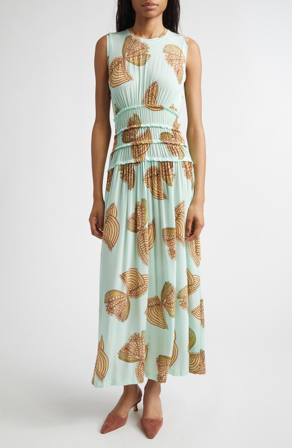 ウラ・ジョンソン レディース トップス 衣装 筋目 MIDI Ulla Johnson Kamaria Botanical Pleated Midi Dress Water Blossoms