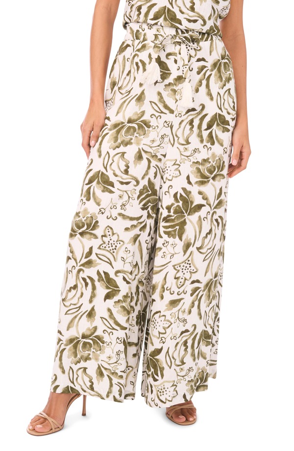 ヴィンスカムート レディース ボトムス レギンス ワイドレッグ 御花柄 ズボン下 御花 Vince Camuto Floral Wide Leg Drawstring Pants Olive Mist オリーブ
