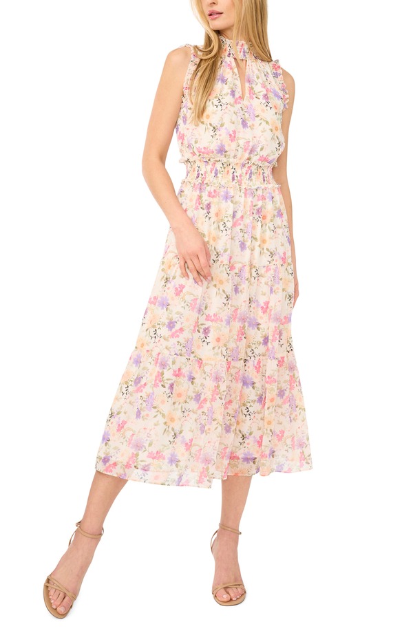 セセ レディース トップス ワンピース モックネック フラワー柄 ミディ フラワー CeCe Floral Mock Neck Midi Dress New Ivory アイボリー|ReVida 店