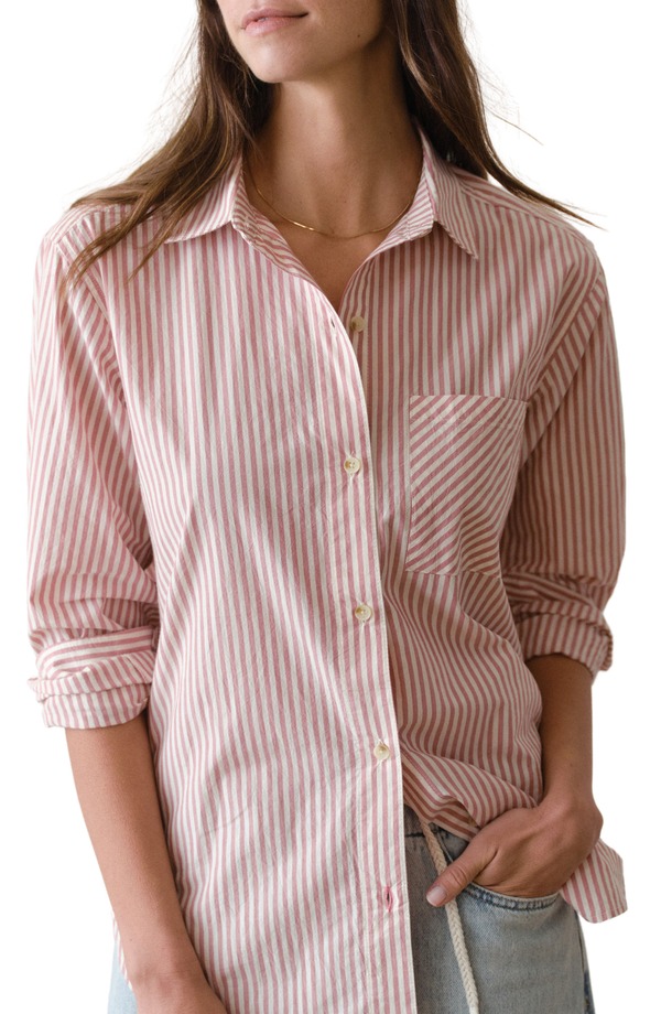 マリーン レイヤー レディース トップス シャツ コットン Marine Layer Jane California Relaxed Stripe Cotton Poplin Button-Up Shirt Rustripe ラスト|ReVida 店