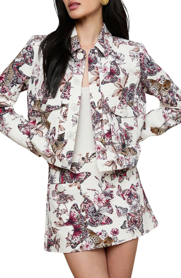 ラジャンス レディース アウター 上衣・上衣 刷り上げる L\u0027AGENCE Nyx Print Crop Jacket White Multi Large Butterfly 白いこと