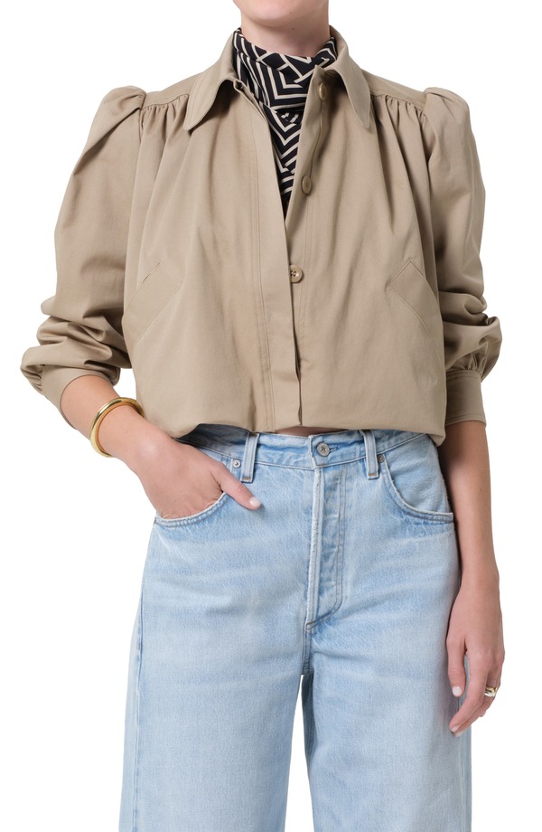 シチズンズ オブ ヒューマニティ レディース アウター ジャケット・ブルゾン コットン Citizens of Humanity Everly Shirred Stretch Cotton Crop Jacket Catalina Beige ベージュ｜ReVida 店