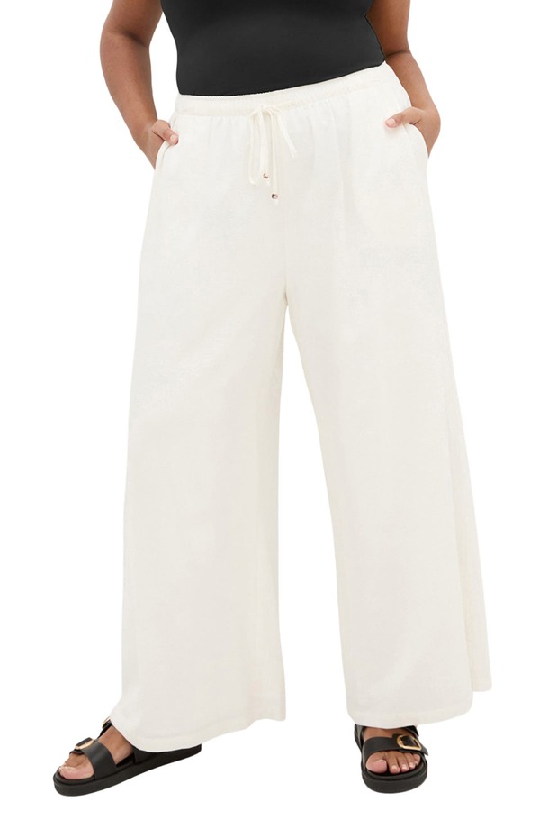シティーシック レディース ボトムス レギンス ワイドレッグ ズボン下 リネン City Chic Holly Wide Leg Linen Blendrawstring Pants Ivory 象牙色