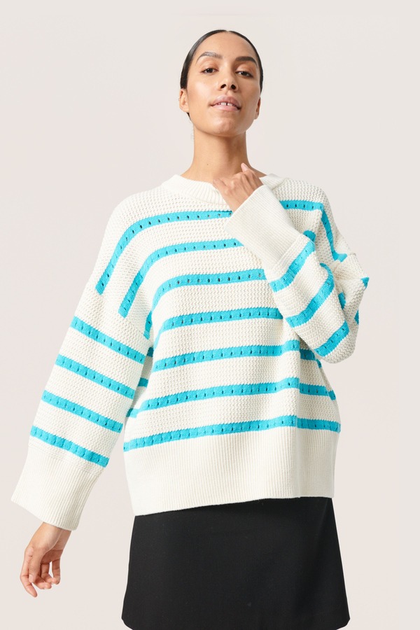 ソークドインラグジュアリー レディース アウター パーカー・スウェット Soaked インチ Luxury Ravalina Stripes Casual Fit Pullover White And Sea Jet Stripe 白いこと