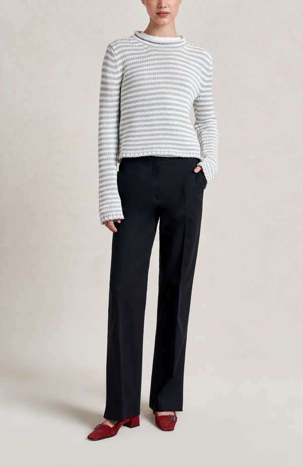 ラ リーニュ レディース アウター パーカー・スウェット ミニ プルオーバー La Ligne Mini Marina Fine Stripe Sweater Grey/Ivory 象牙色