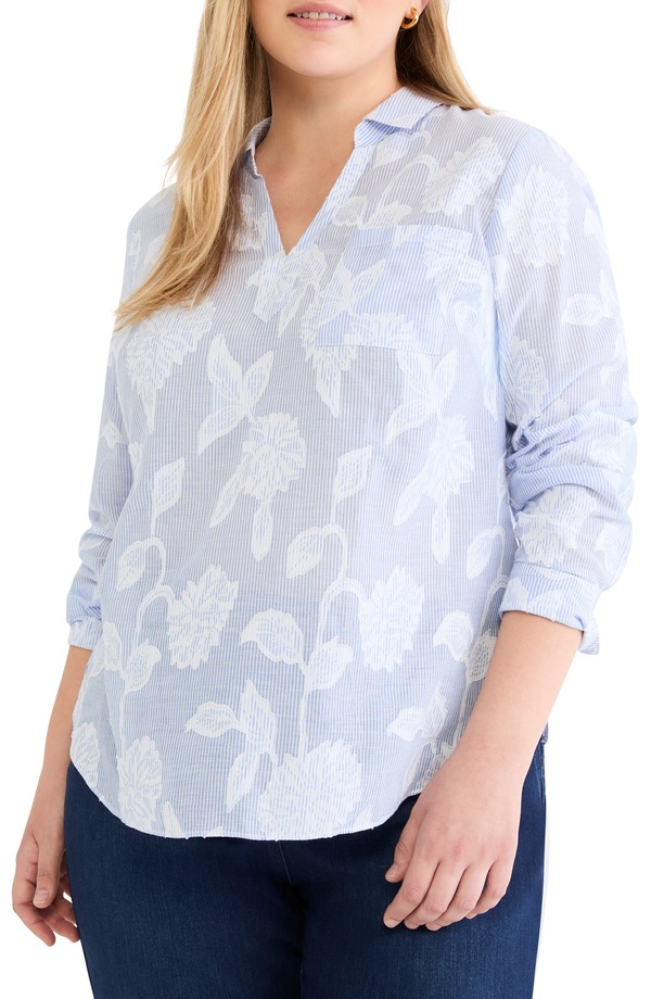 ニックプラスゾーイ レディース トップス シャツ NIC+ZOE Sky Stripe Jacquard Popover Top Blue Multi ブルー|ReVida 店
