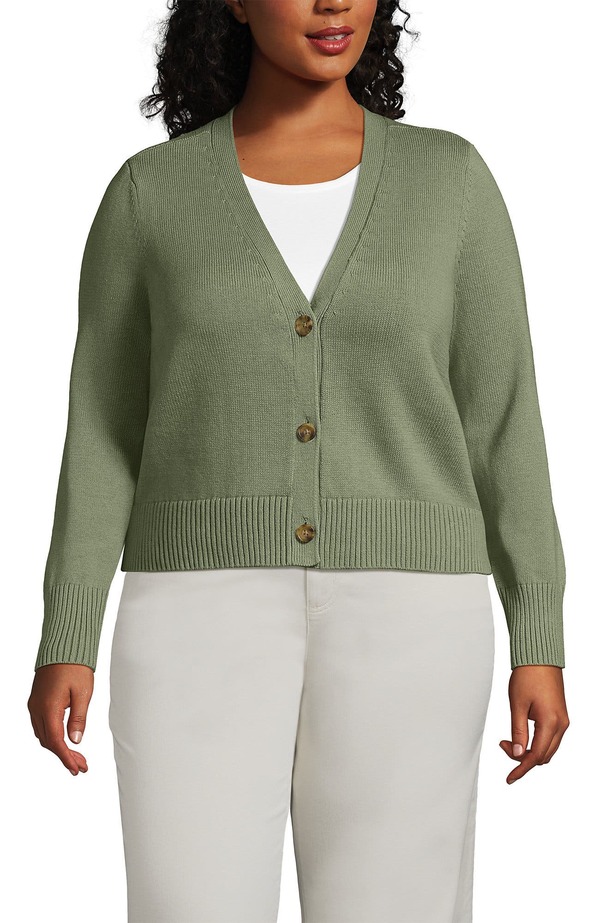 ランズエンド レディース アウター パーカー・スウェット Vネック プラスサイズ セーター カーディガン Lands' End Plusize Drifter Vneck Dress Cardigan Sweater Sage セージ|ReVida 店