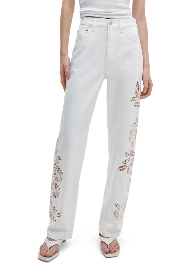 ラグアンドボーン レディース ボトムス デニムパンツ ストレート フラワー柄 ジーンズ フラワー rag & bone Shea Floral Eyelet High Rise Straight Leg Jeans White Floral ホワイト｜ReVida 店