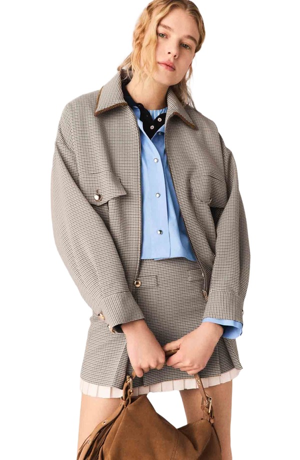 マージュ レディース アウター 上衣・上衣 maje Checked bomber jacket Brown Checks 赤銅色