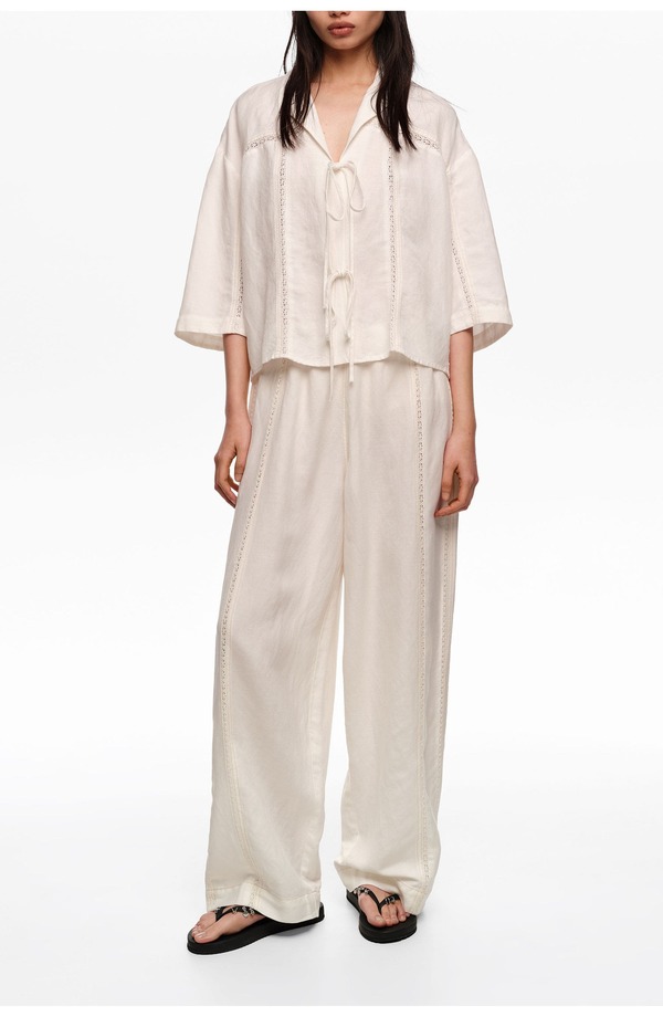 ビンバイローラ レディース ボトムス レギンス ズボン下 リネン Bimba y Lola Wide-Leg Linen-Blend Trousers White 白いこと