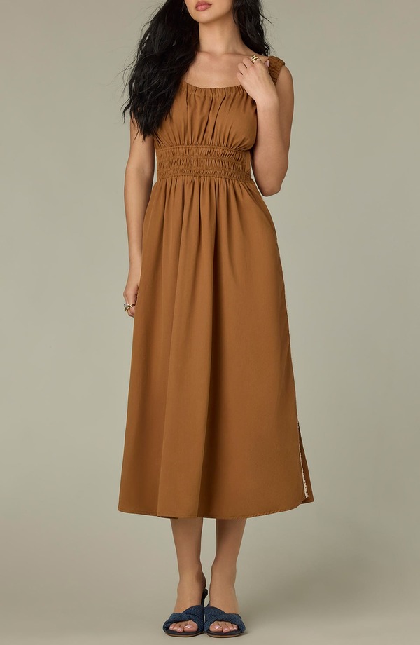 学習能力\u0026ウィズ防波堤 レディース トップス 衣装 midi ノースリーブ シャーリング Wit \u0026 Wisdom Smocked Waist Sleeveless Midi Dress Butter Toffee