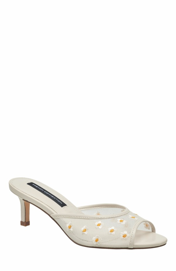 フレンチコネクション レディース シューズ パンプス メッシュ 刺しゅう 踵 French Connectionancy Mesh Embroidered Kitten Heel White 白いこと