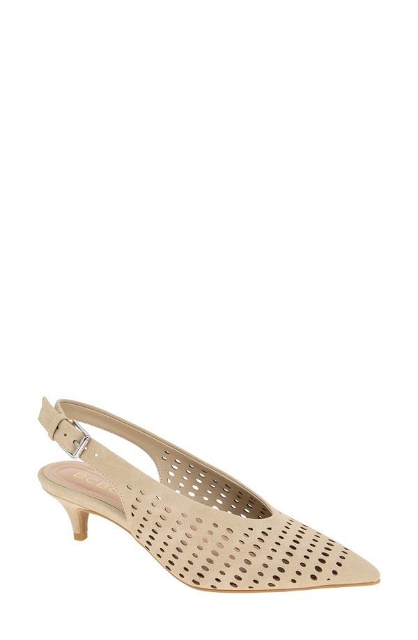 ビーシビージー レディース シューズ 踵 BCBG Pawnee Slingback Pointed Toe Kitten Heel Pump Ivory Cream 皮膚軟化剤