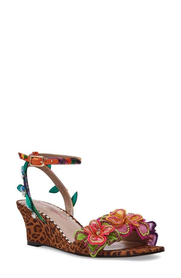 ベッツィジョンソン レディース シューズ 踵 サンダル アンクル Betsey Johnson Spenser Ankle Strap Wedge Sandaleopard Multi マルチ色つや