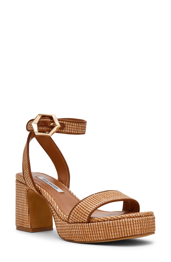 スティーブ マデン レディース シューズ 踵 プラットホーム サンダル アンクル Steve Madden Elidankle Straplatform Sandal Raffia