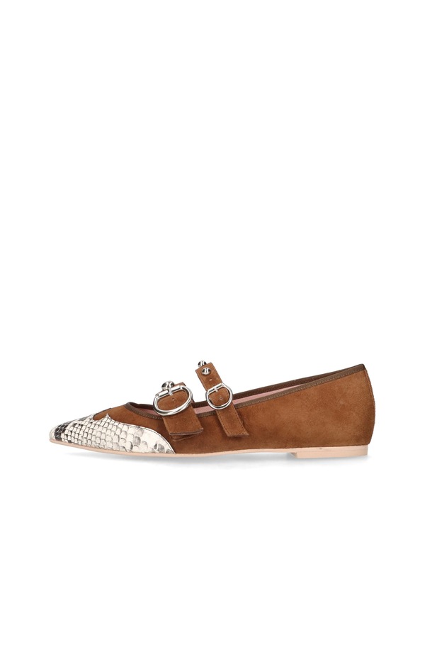 プリティ・バレリーナ レディース シューズ パンプス 置き目毛革 Pretty Ballerinas Double Buckle Cowboy Loafer Tan タン