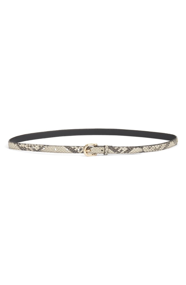 一こま レディース 佩び物 胴締め プチ なめし革 FRAME The Petite Square Buckle Snakeskin Embossed Leather Belt Sand Multi 沙子