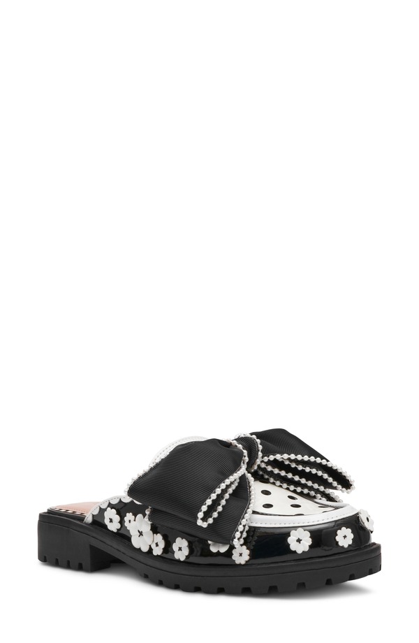 ベッツィジョンソン レディース シューズ パンプス Betsey Johnson Gladdys Bow Mule Black/ White Flower 白いこと