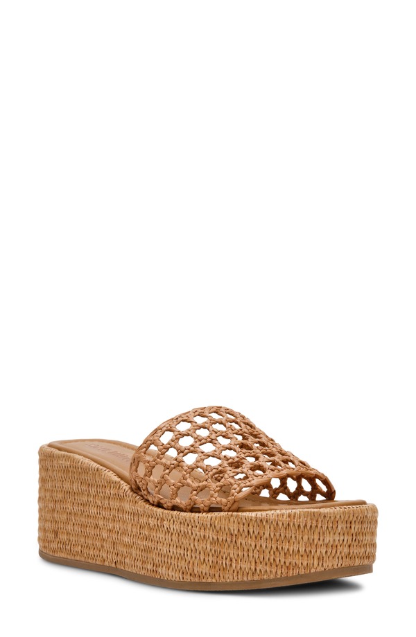 スティーブ マデン レディース シューズ 踵 プラットホーム サンダル Steve Madden Brandy Platform Wedge Slide Sandal Raffia