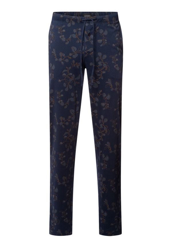 ハンロ メンズ ボトムス 心地よいズボン下 綿織物 Hanro Night Anday Cotton Drawstring Pajama Pants Navy Ink Leaves 米国海軍