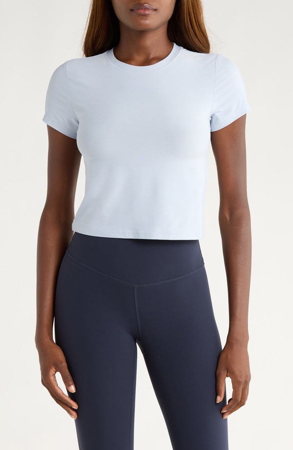 ビヨンドヨガ レディース トップス ティーシャツ Beyond Yoga Featherweight Crop T-Shirt Blue Zen Heather ギョリュウモドキ