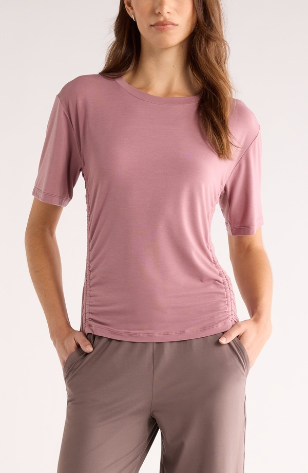 ゼラ レディース トップス Tシャツ ギャザー Zella Breathe Ruched Performance T-Shirt Purple Wistful パープル｜ReVida 店