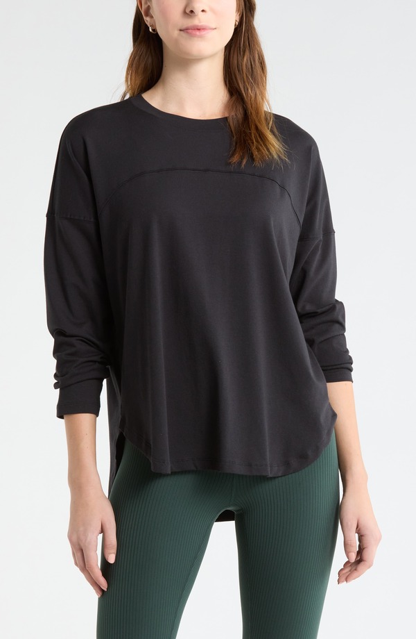 ゼラ レディース トップス Tシャツ スエード Zella Sueded High-Low Long Sleeve T-Shirt Black ブラック｜ReVida 店