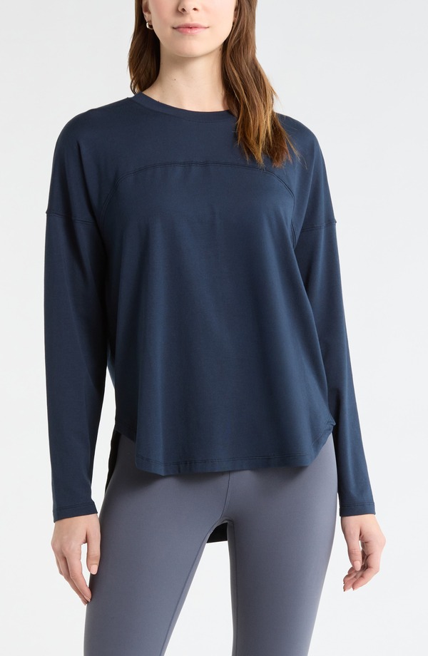 ゼラ レディース トップス ティーシャツ スエードクロス Zella Sueded High-Low Long Sleeve T-Shirt Navy Sapphire 米国海軍
