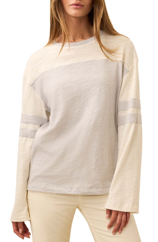 ファレティ レディース トップス ティーシャツ 綿織物 Faherty Sunwashed Varsity Long Sleeve Organicotton Slub T-Shirt Light Grey Heather Varsity 薄墨色