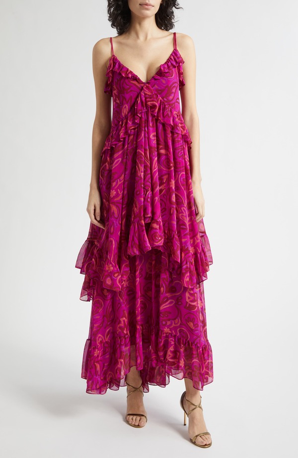 サンク セプト レディース トップス 衣裳 フラウンス マキシ Cinq Sept Anahi Paisley Bloom Ruffle Maxi Dress Purple Garnet Multi パープル