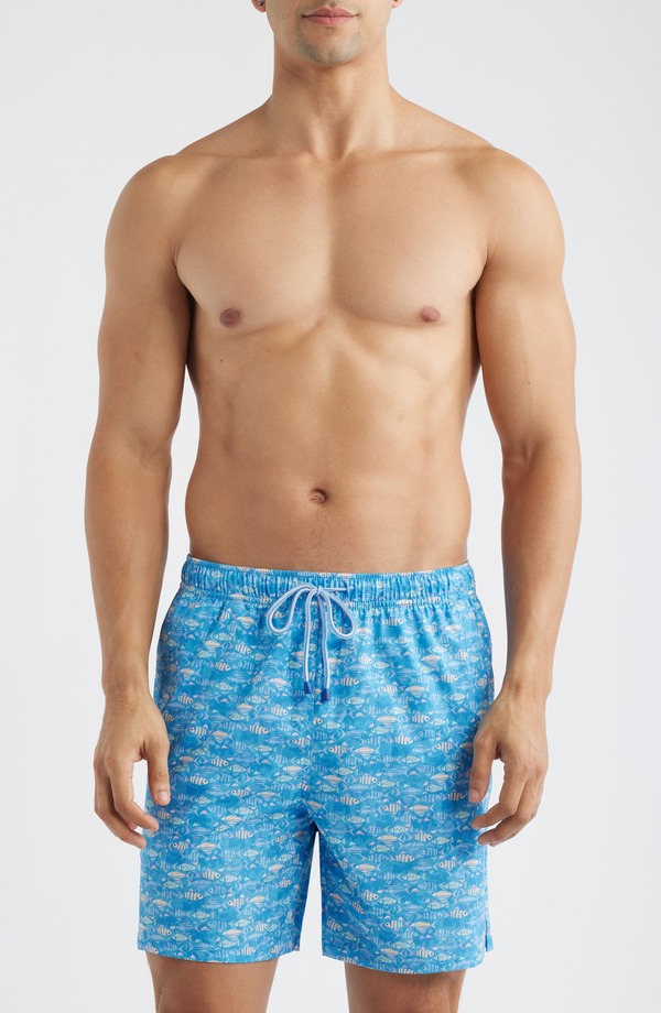 ピーター・鏡鑑 メンズ 海水着 二分の一ズボン下・さる股引き 刷り上げる Peter Millar Sunfish Print Swim Trunks Marina Blue 青碧