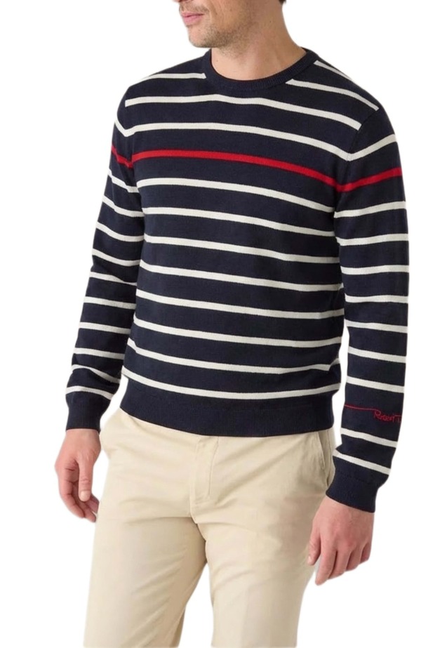 ロバート タルボット メンズ アウター パーカー・スウェット セーター Robertalbott Cookengineered Stripe Sweater Navy/White ホワイト|ReVida 店