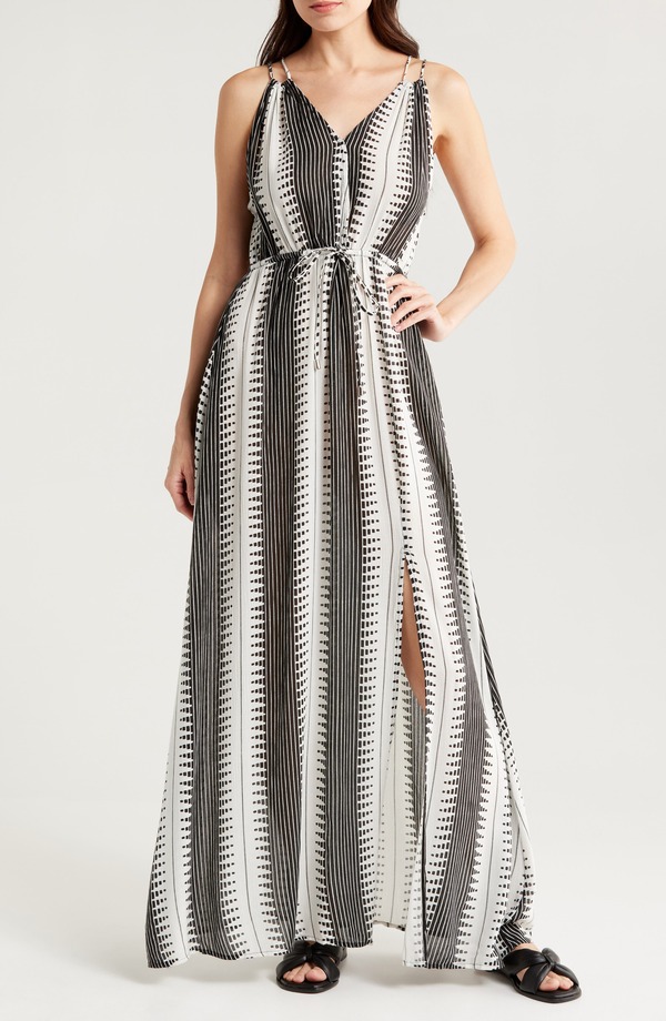 エラン レディース トップス 衣裳 マキシ Elan Crinkle Gauze Cover-Up Maxi Dress Black/ White Kenya 白いこと