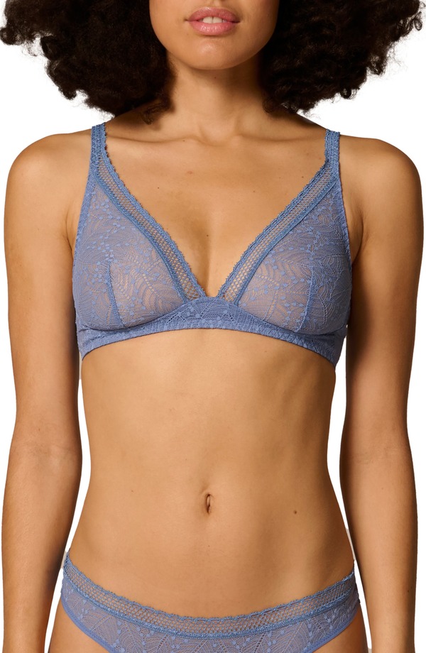 シモーヌペレール レディース アンダー御召しもの ブラ Simone Perele Comete Wireless Bra Chambray Blue 青碧