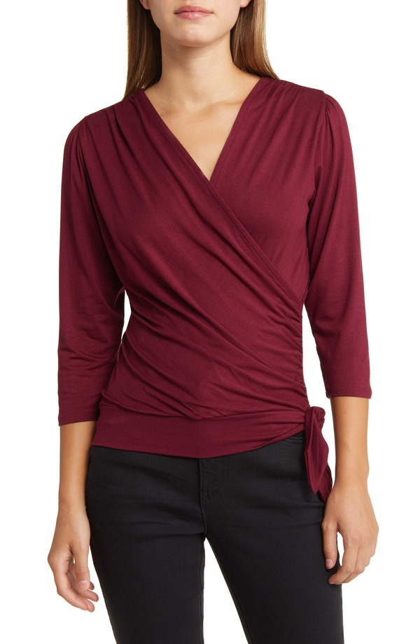 ラブアペラ レディース トップス プルオーバー Loveappella Faux Tie Wrap Top Burgundy バーガンディ