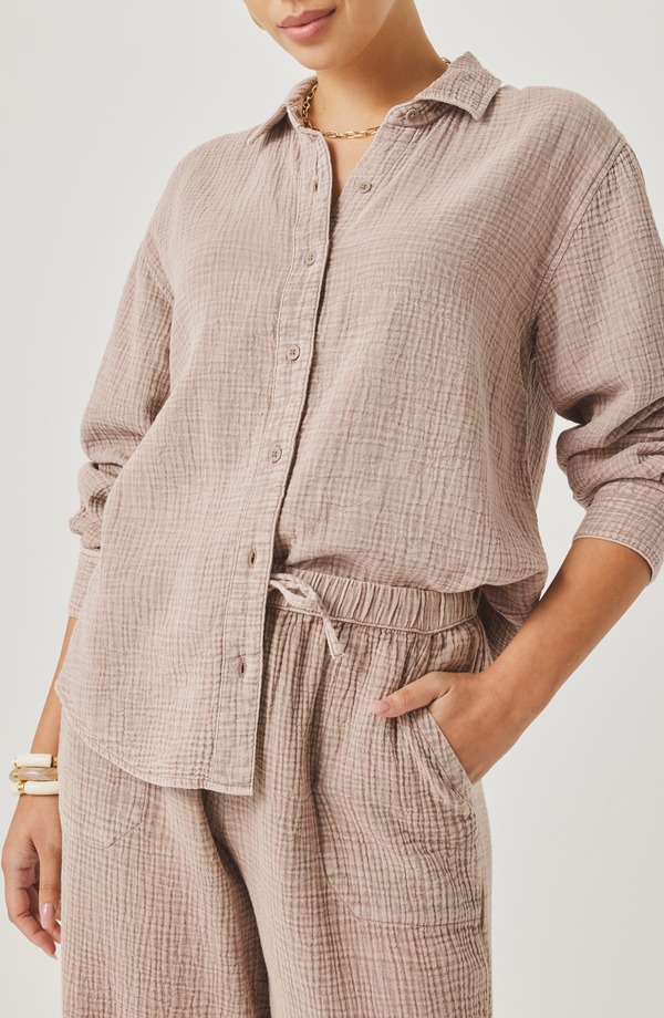 スプレンディット レディース トップス シャツ コットン Splendid Adele Oversize Cotton Gauze Button-Up Shirt Light Wicker｜ReVida 店