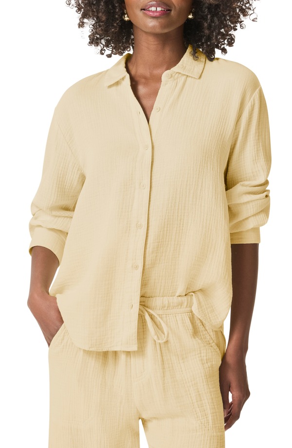 スプレンディット レディース トップス シャツ コットン Splendid Adele Oversize Cotton Gauze Button-Up Shirt Limoncello｜ReVida 店 24,600円