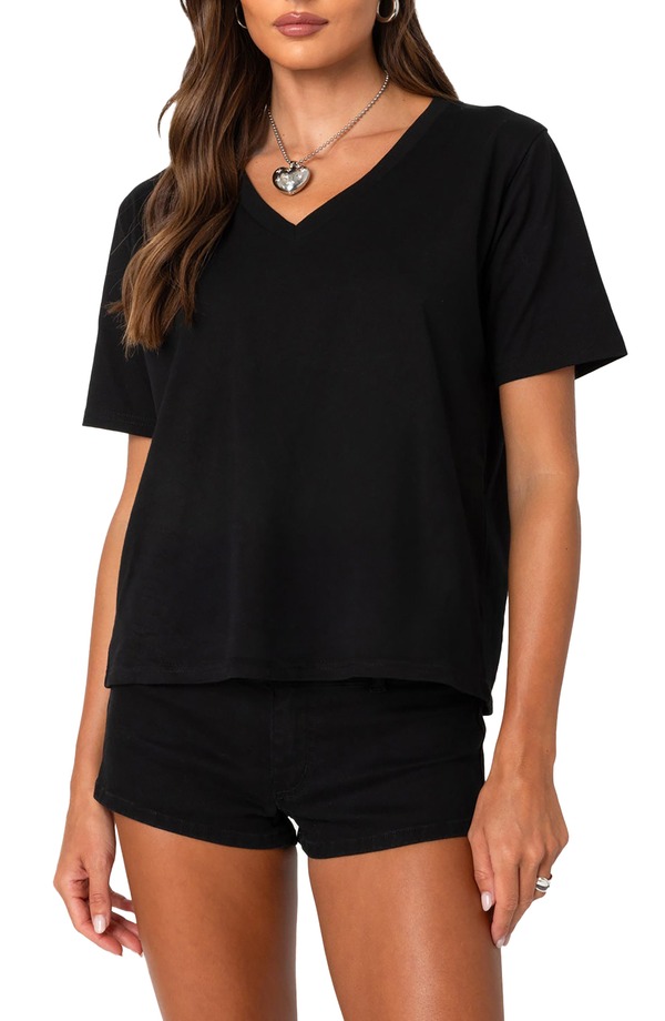 アディクテッド レディース トップス ティーシャツ EDIKTED Loose Fit Stretch T-Shirt Black 黒いこと